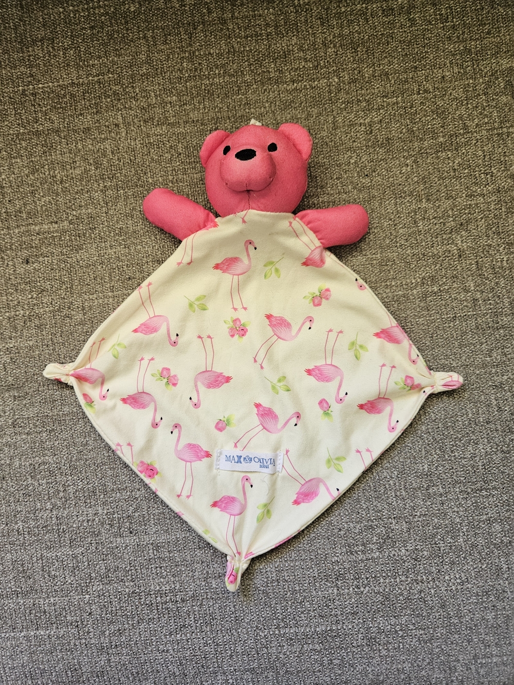 Max & Olivia pink bear and flamingo print security blanket lovey